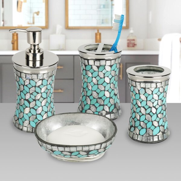 aqua colored bathroom accessories